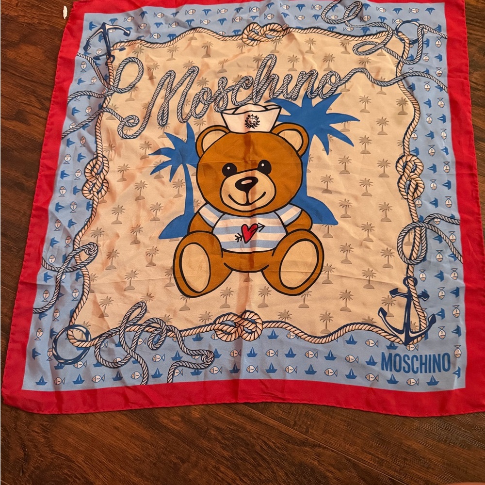 Moschino Nautical Teddy Bear Scarf in Red and Blue